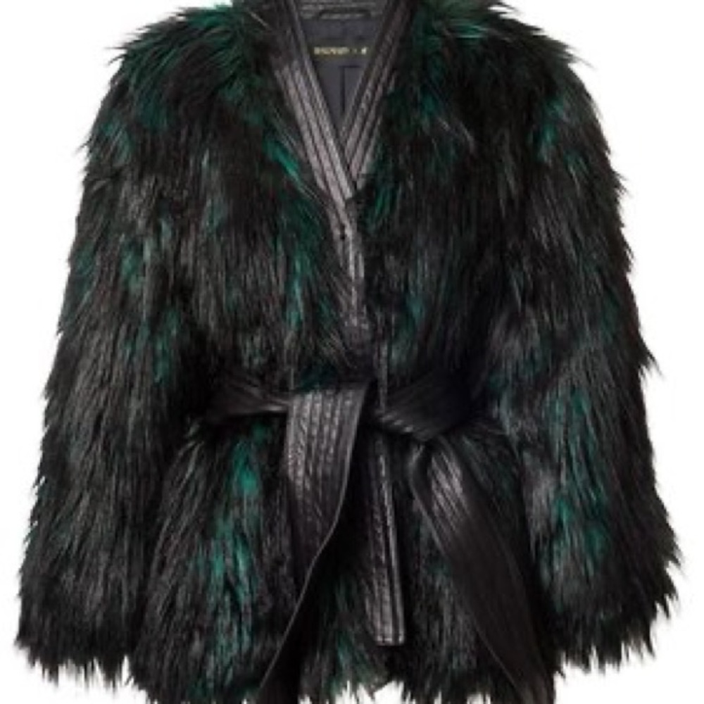 Balmain x H&M Dark Green Faux Fur Leather Jacket Women’s Size US 12